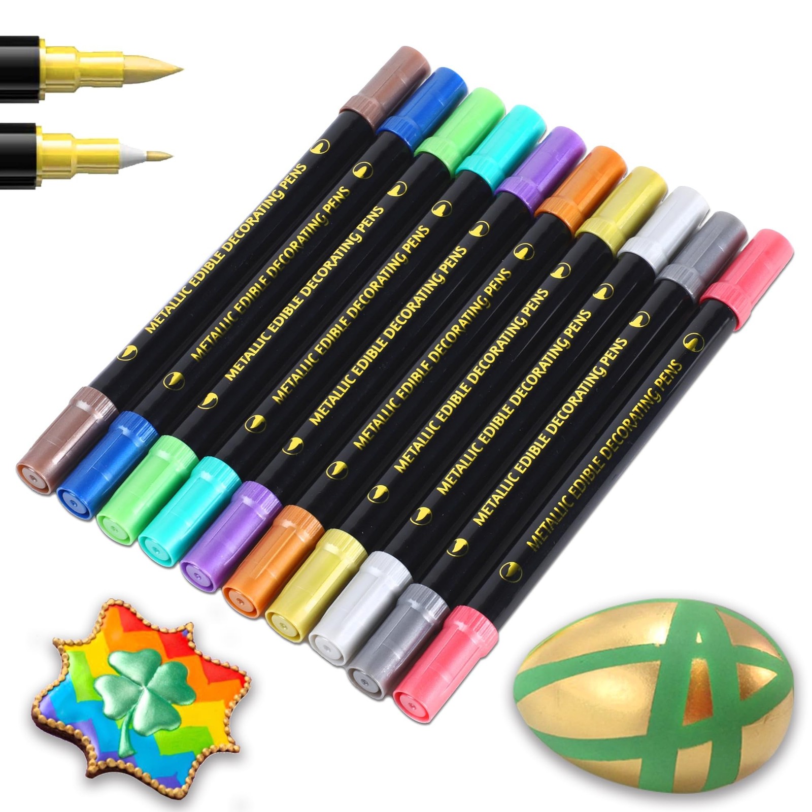 EDIBLE METALLIC MARKERS, 10PCS UPGRADE FOOD GRADE GOLD SHIMMERING PENS FOR CO…