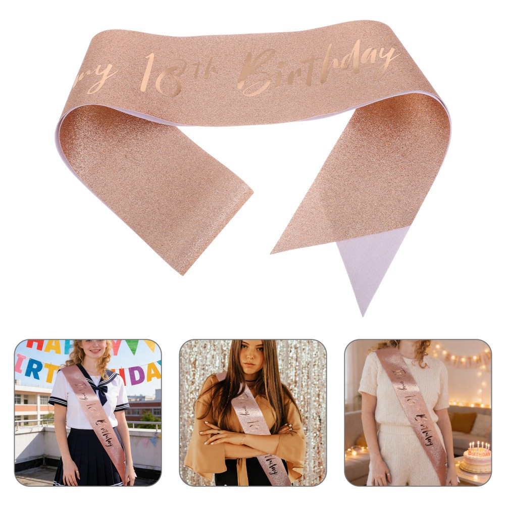 2Pcs Fabric 18Th Birthday Sash Rose Gold Birthday Girl Party Decoration Sash