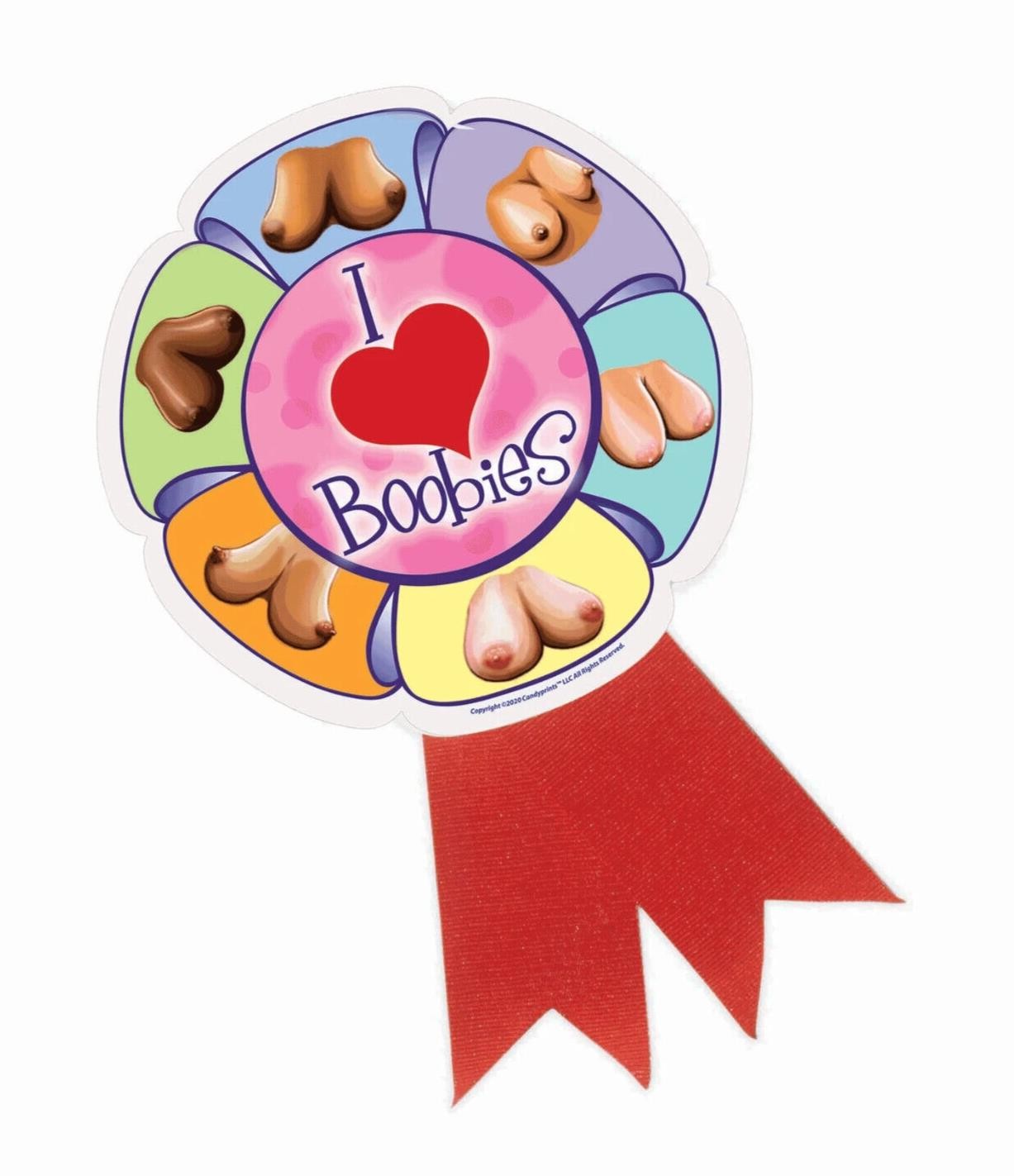 I ❤️ Boobies Pin – Funny Bachelor Party Prop – I Love Boobs Hooters Breasts GaG