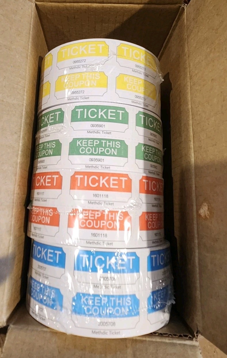 4000 Pairs Double Raffle Tickets – 4 Assorted Colors (Blue, Yellow, Red, Green),
