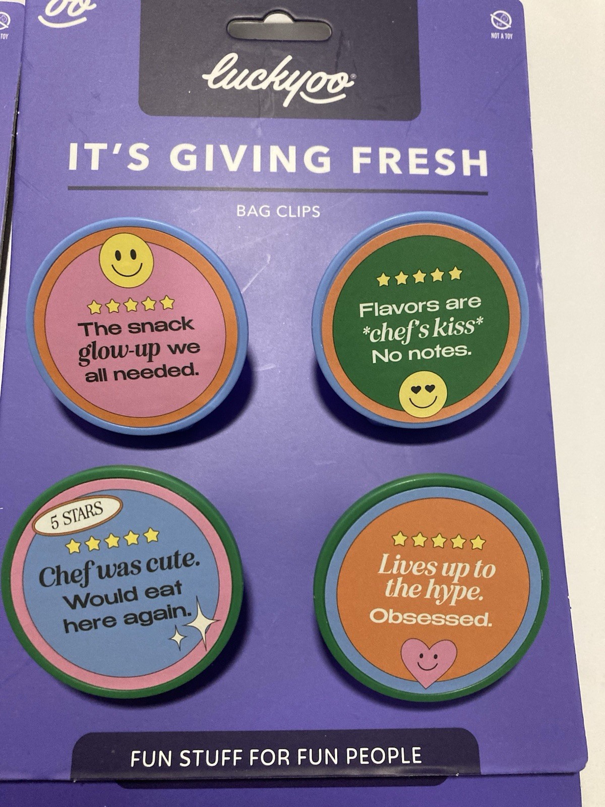16 new Luckyoo Bag Clips ~ Disco Ball, Fresh Fish, Bon Appetit, Smiley Face