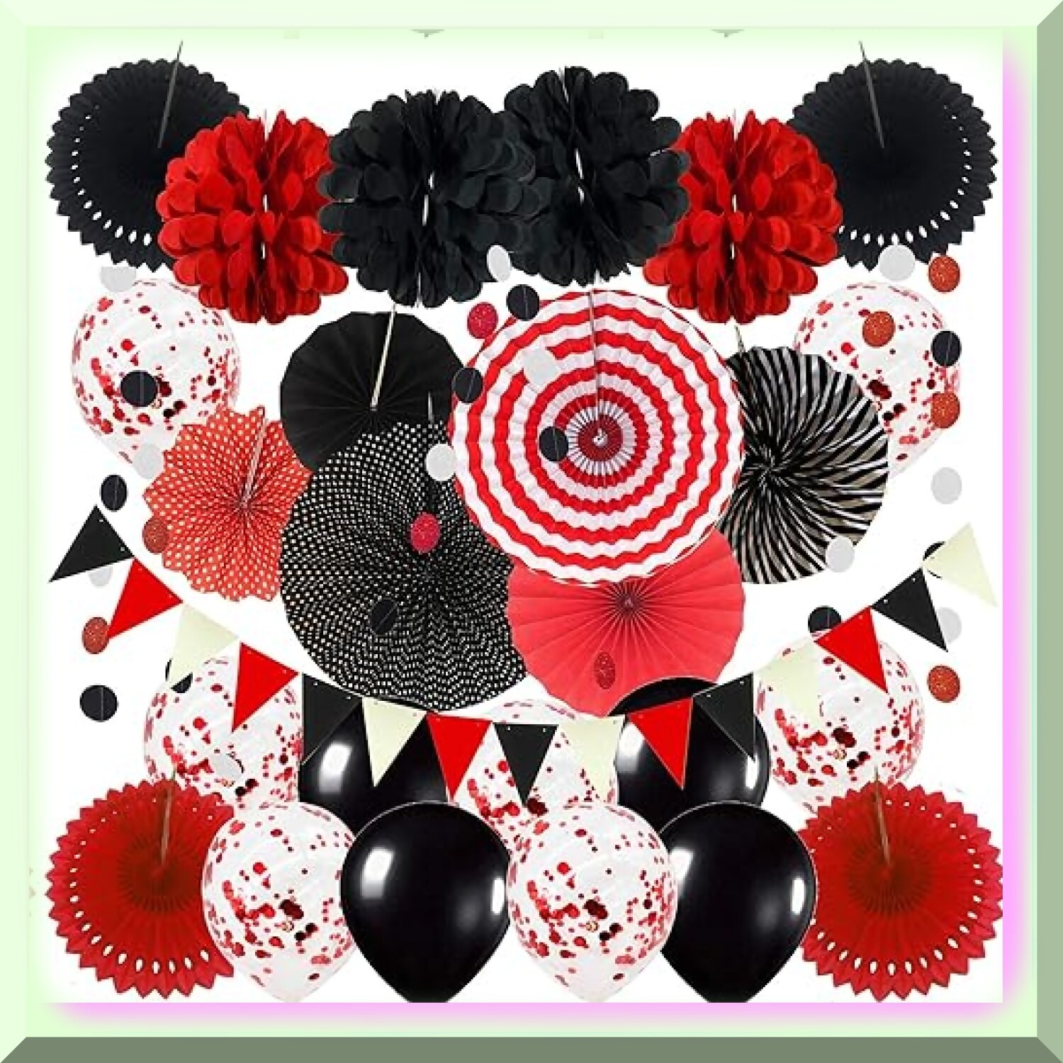 Fiesta Party Decoration Kit with Paper Fans Pompoms Garland