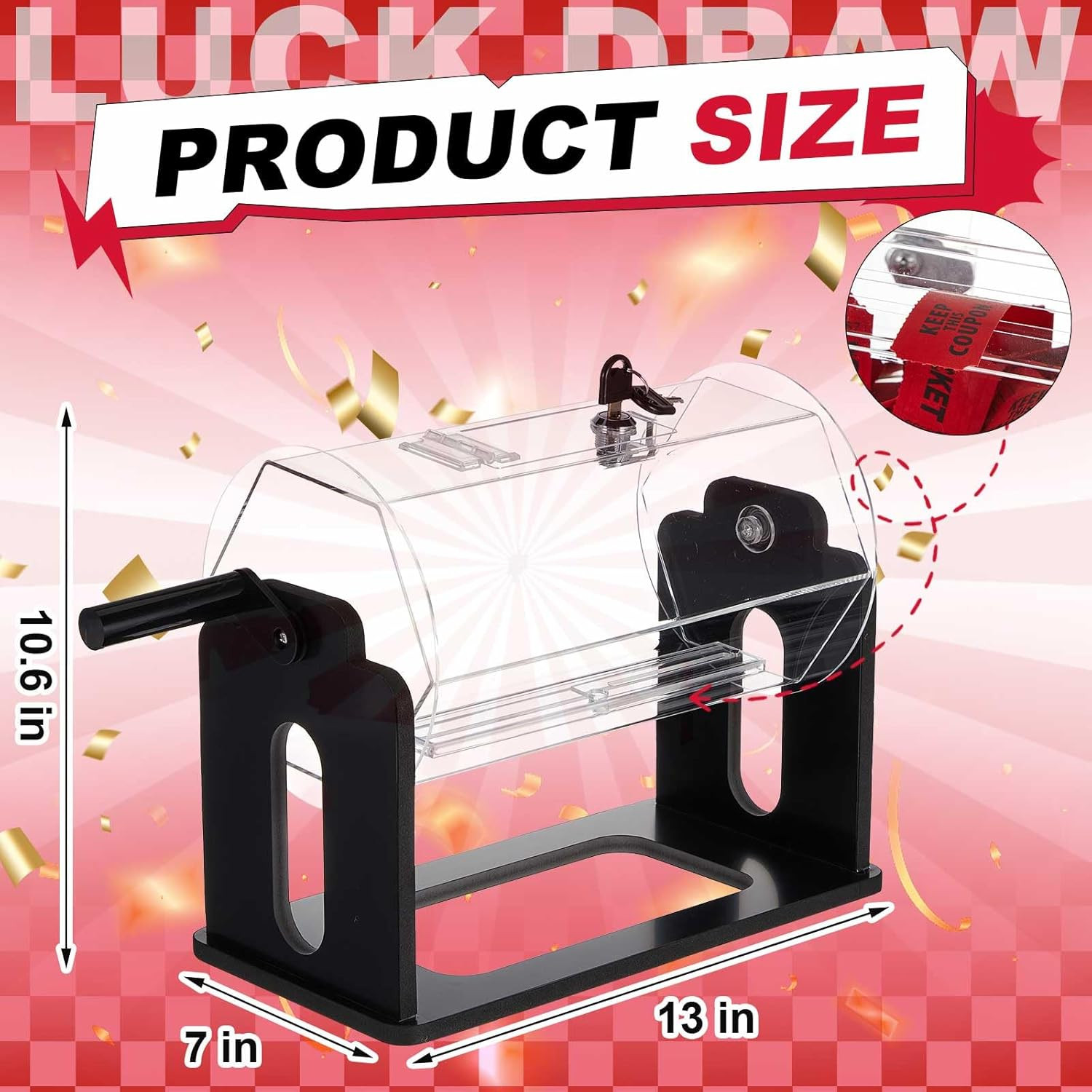 Clear Acrylic Raffle Drum with Shaking Hand – Hexagon Ticket Spinner Box