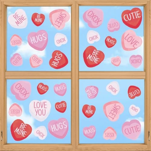 108 PCS Valentine’s Day Window Cling Sticker, Pink Colored Pink Tiny Heart