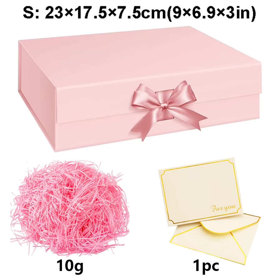 Pink Magnetic Closure Gift Box with Raffia Gold Envelopes Wedding Birthday Jewel