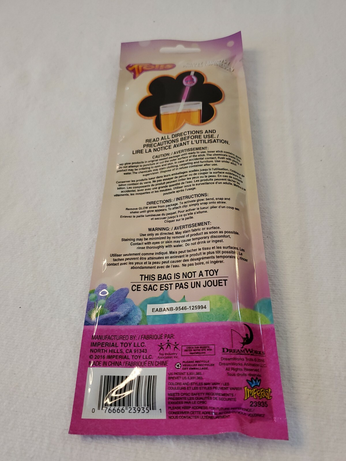 Licensed Glow Stick Straws (Licensed Spider-man™ & Trolls™) pack of 3