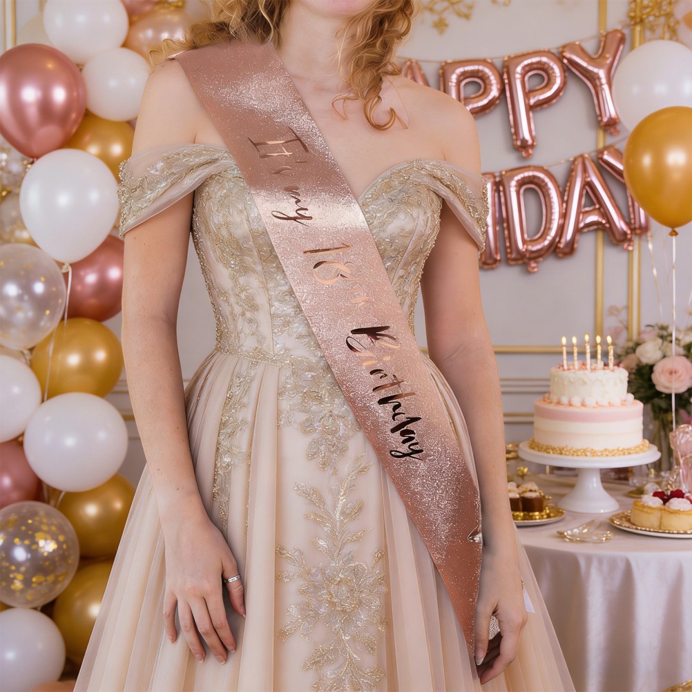 2Pcs Fabric 18Th Birthday Sashes Rose Gold Birthday Accessories for Girls