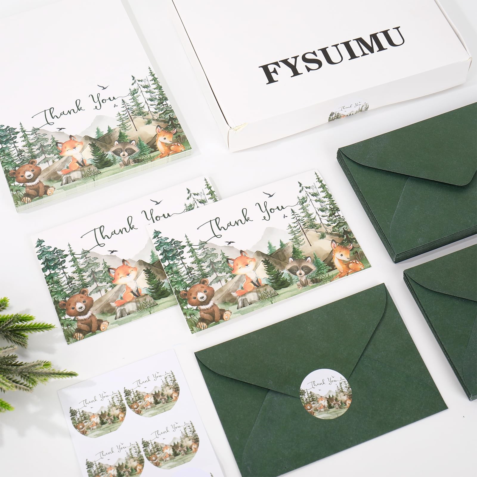 FYSUIMU 50 Pack Woodland Thank You Cards Watercolor 4 x 6 inch, multicolor