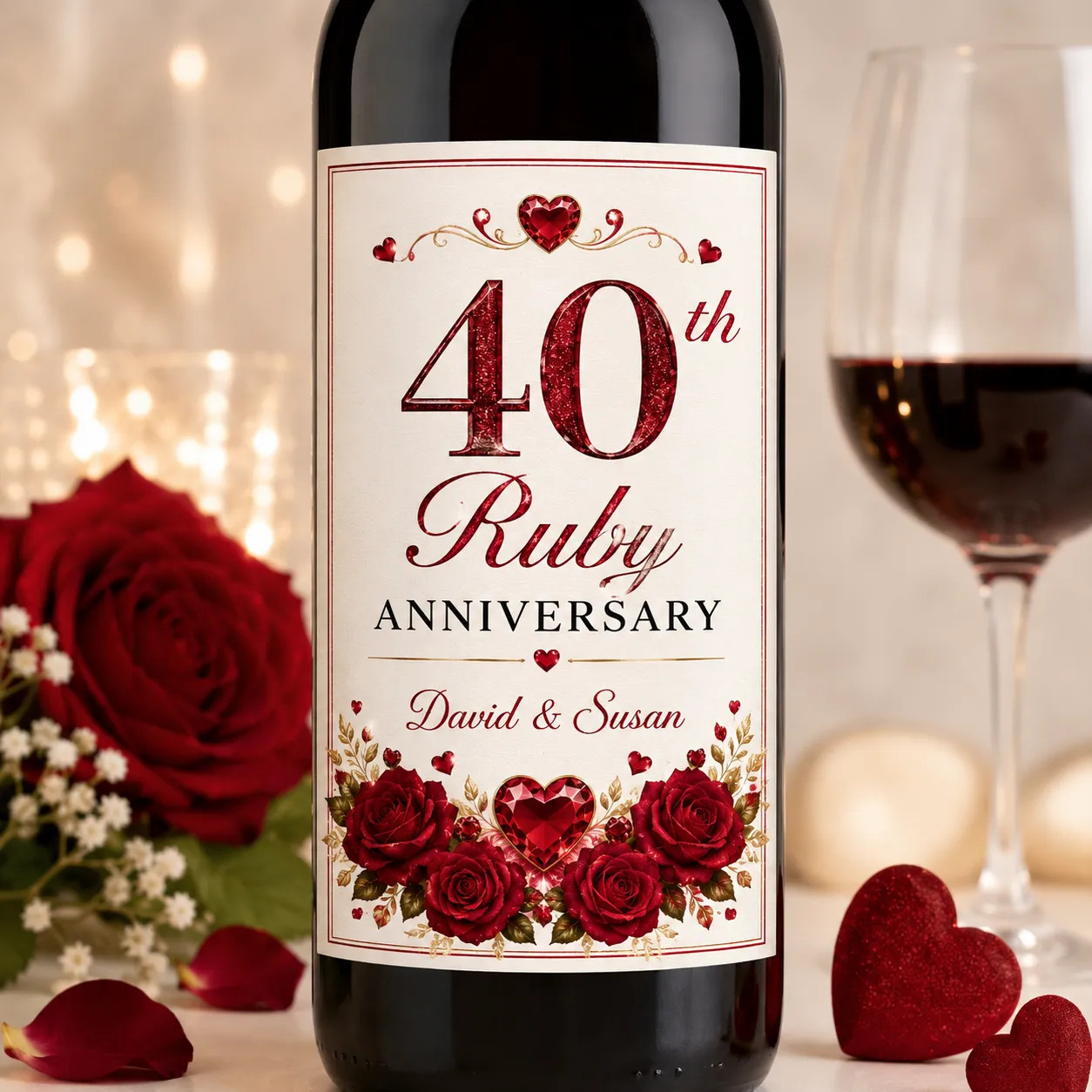 Personalised 40th Ruby Anniversary Bottle Label Sticker Custom Wine Gift