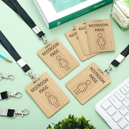 6 Sets Rustic Passes with Lanyards Farmhouse School Female Restroom Pass