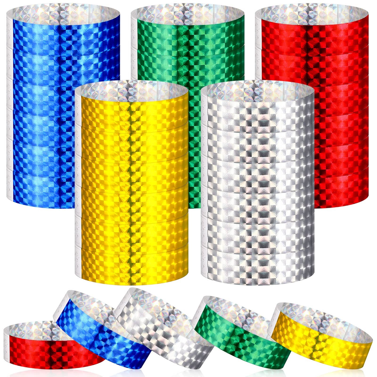 500 Pack Holographic Party 9.84*0.62 inches, Gold, Red, Silver, Blue, Green