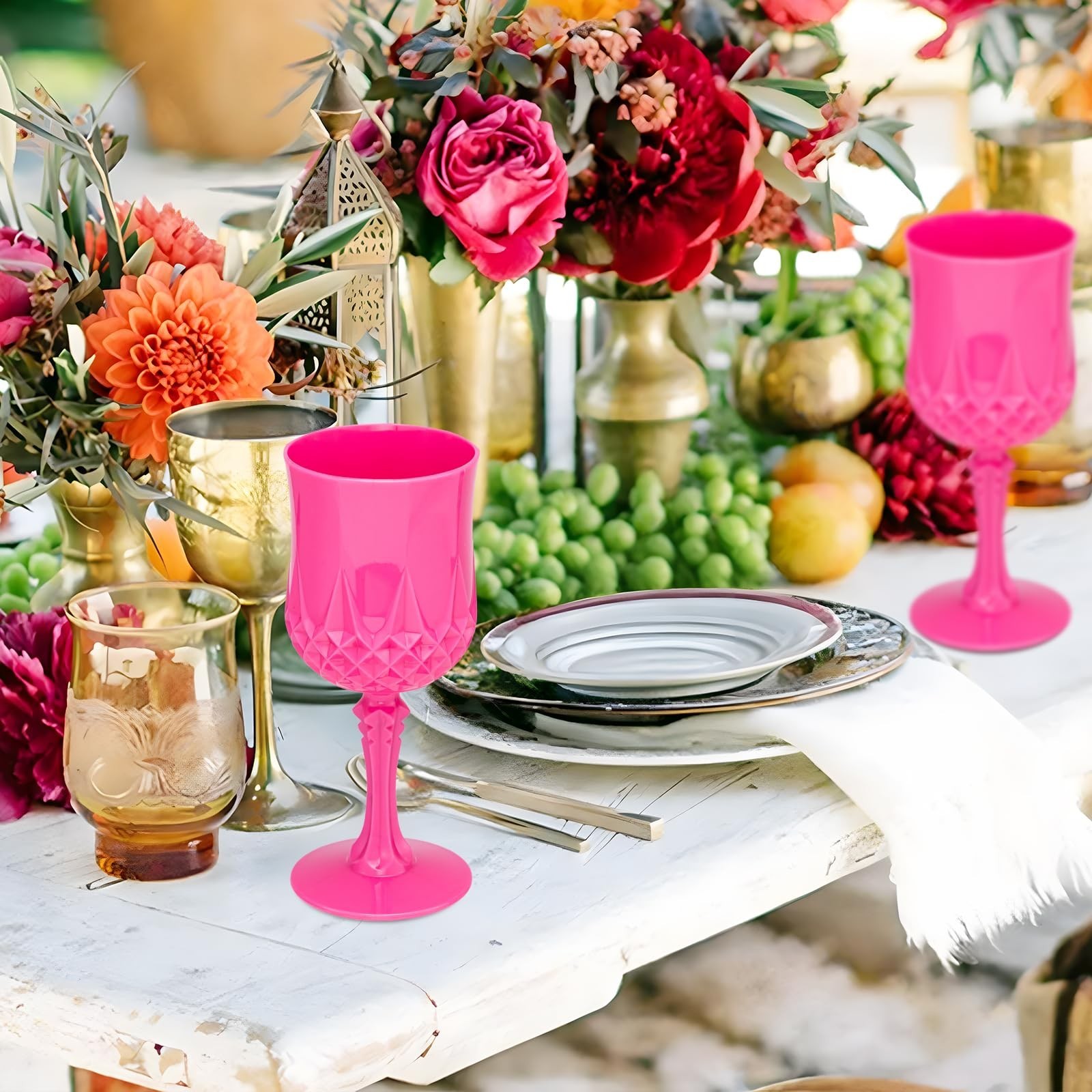 Plastic Vintage Wine Glasses 7OZ Plastic Goblets Vintage Drinking Glasses 12P…