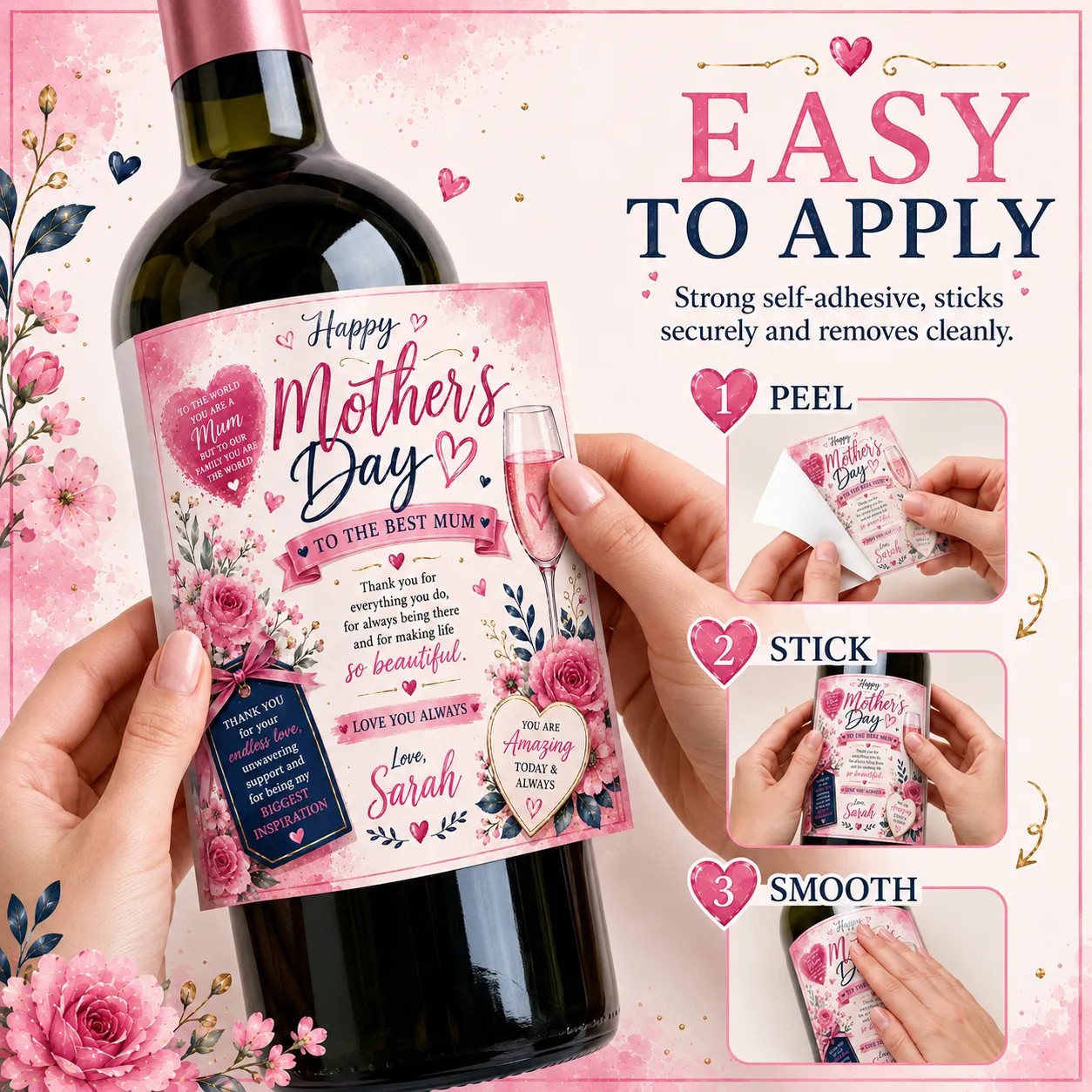 Personalised Mother’s Day Bottle Label Sticker Gift for Mum Wine Champagne