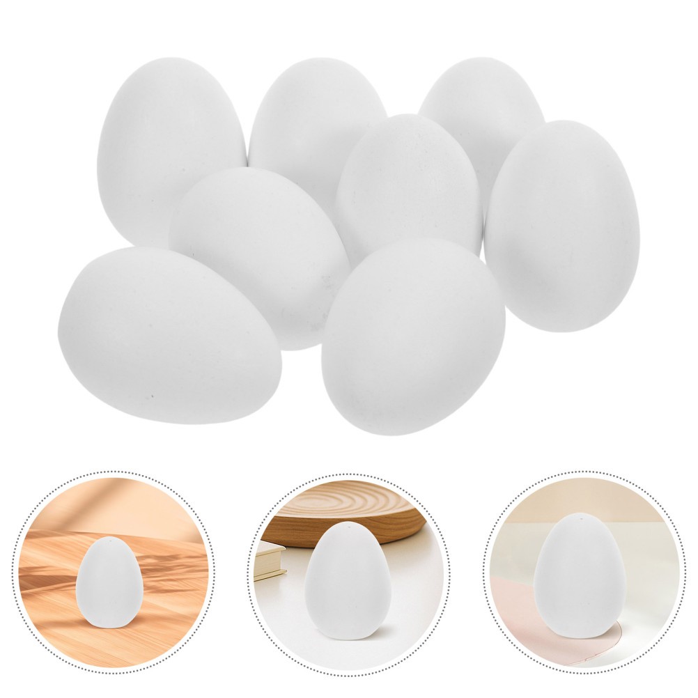 8Pcs Sturdy White Wooden Easter Eggs for Crafting DIY Faux Decorations Set
