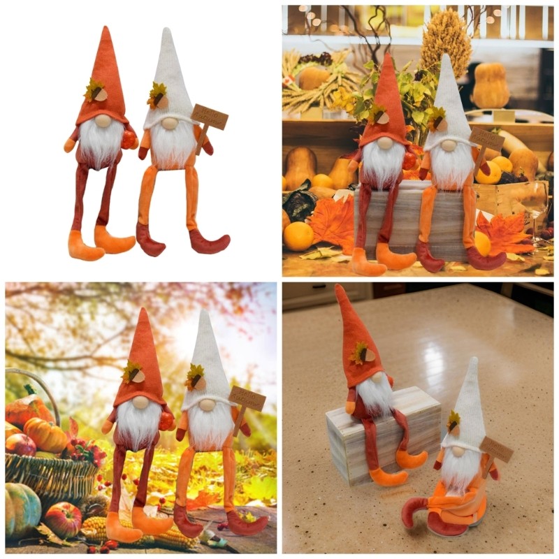 1Pair Handmade Autumn Gnomes Doll Centerpieces Thanksgiving Tabletop Decoration