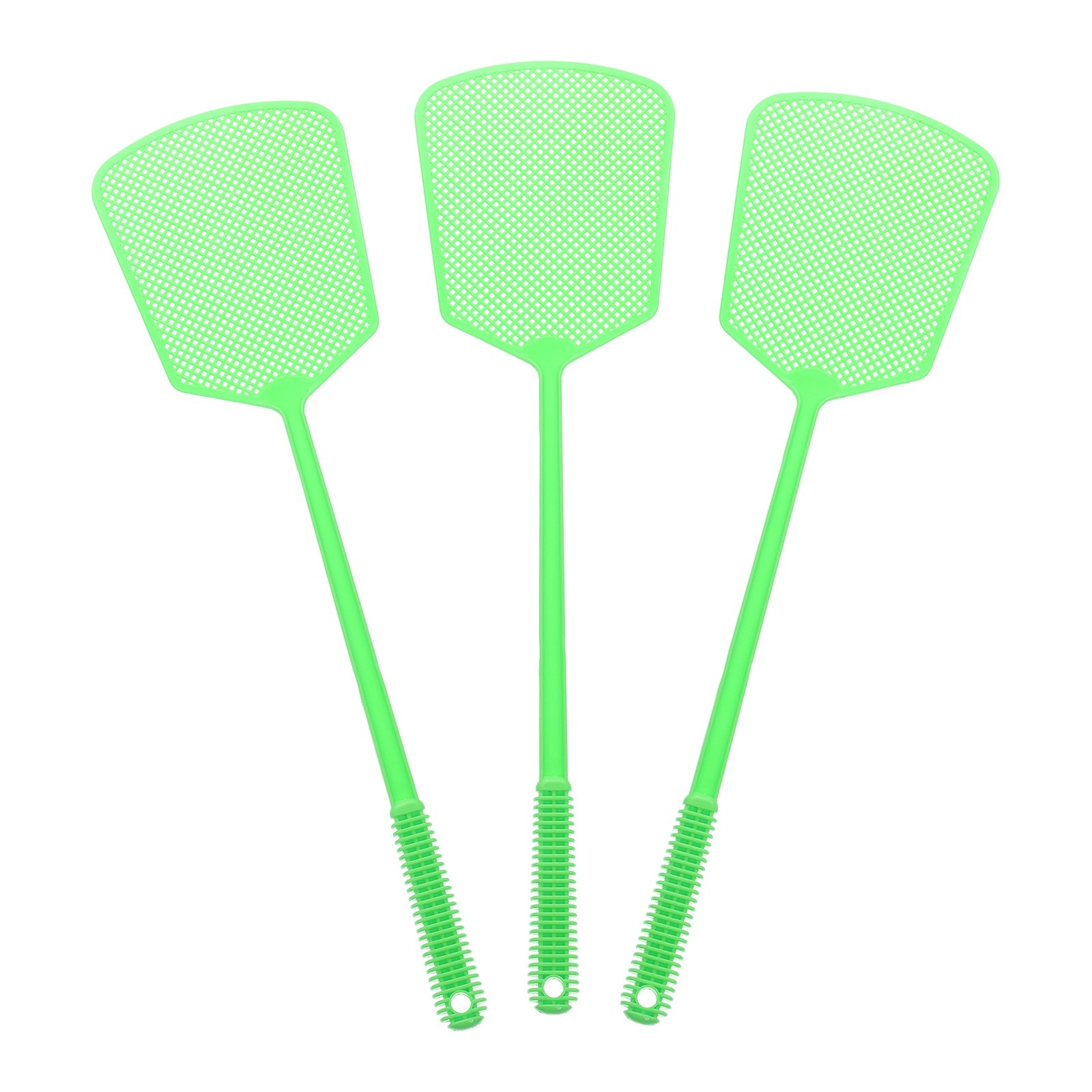 3pcs manual fly racket 16x13cm plastic resistant long handle green