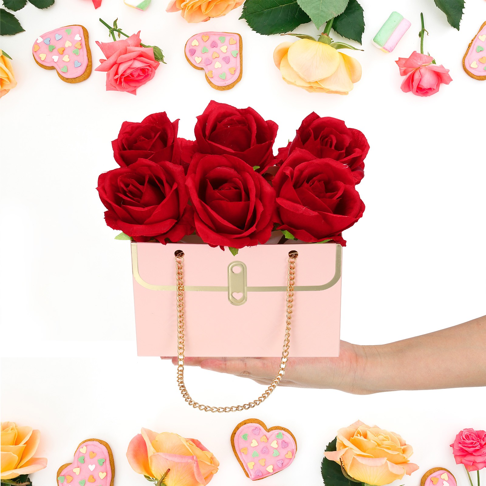 Paper Flower Gift Bags, 4 Pack Rectangle Florist Bouquet Bags Box