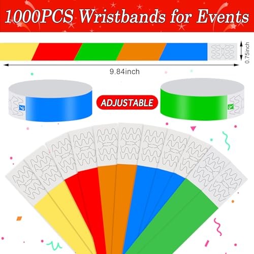 1000 Pcs Paper Wristbands for Events Waterproof Yellow Blue Red Orange Green