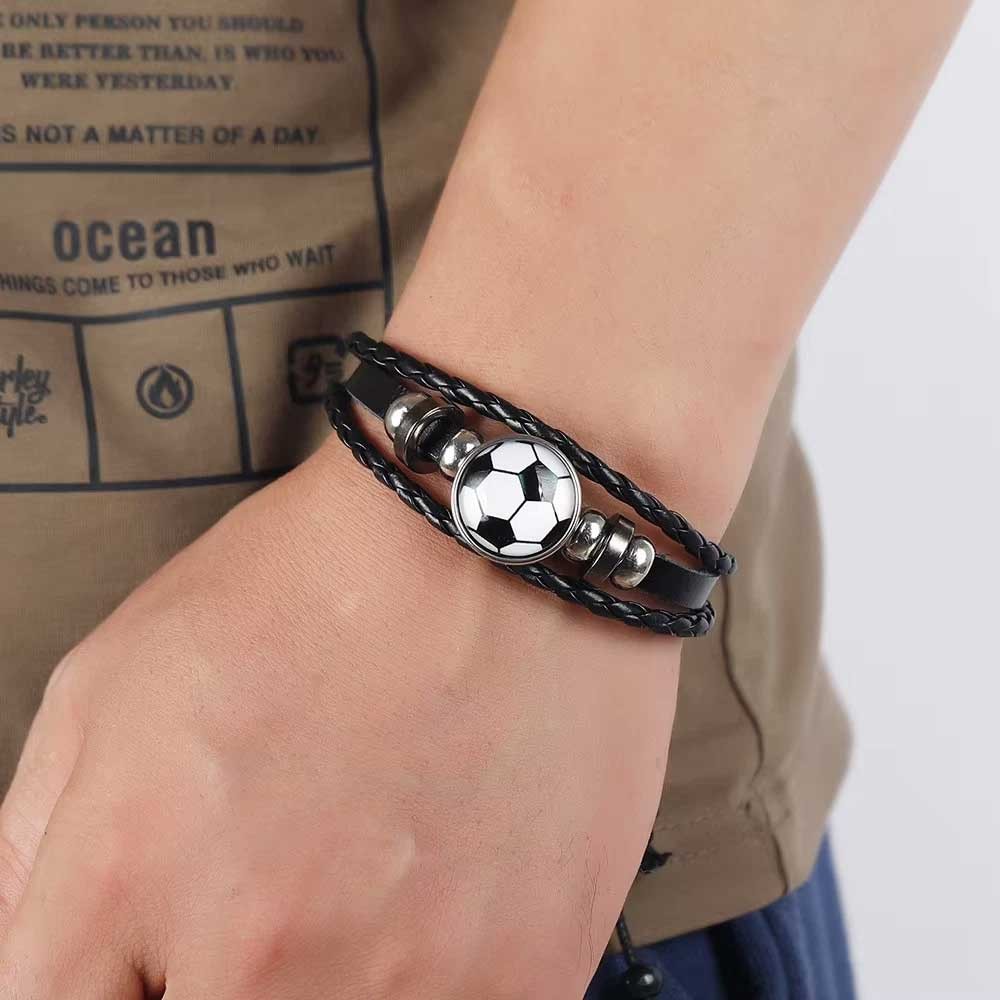Luminous Football Fan Bracelet for Men Adjustable PU Leather Hand Rope Gift