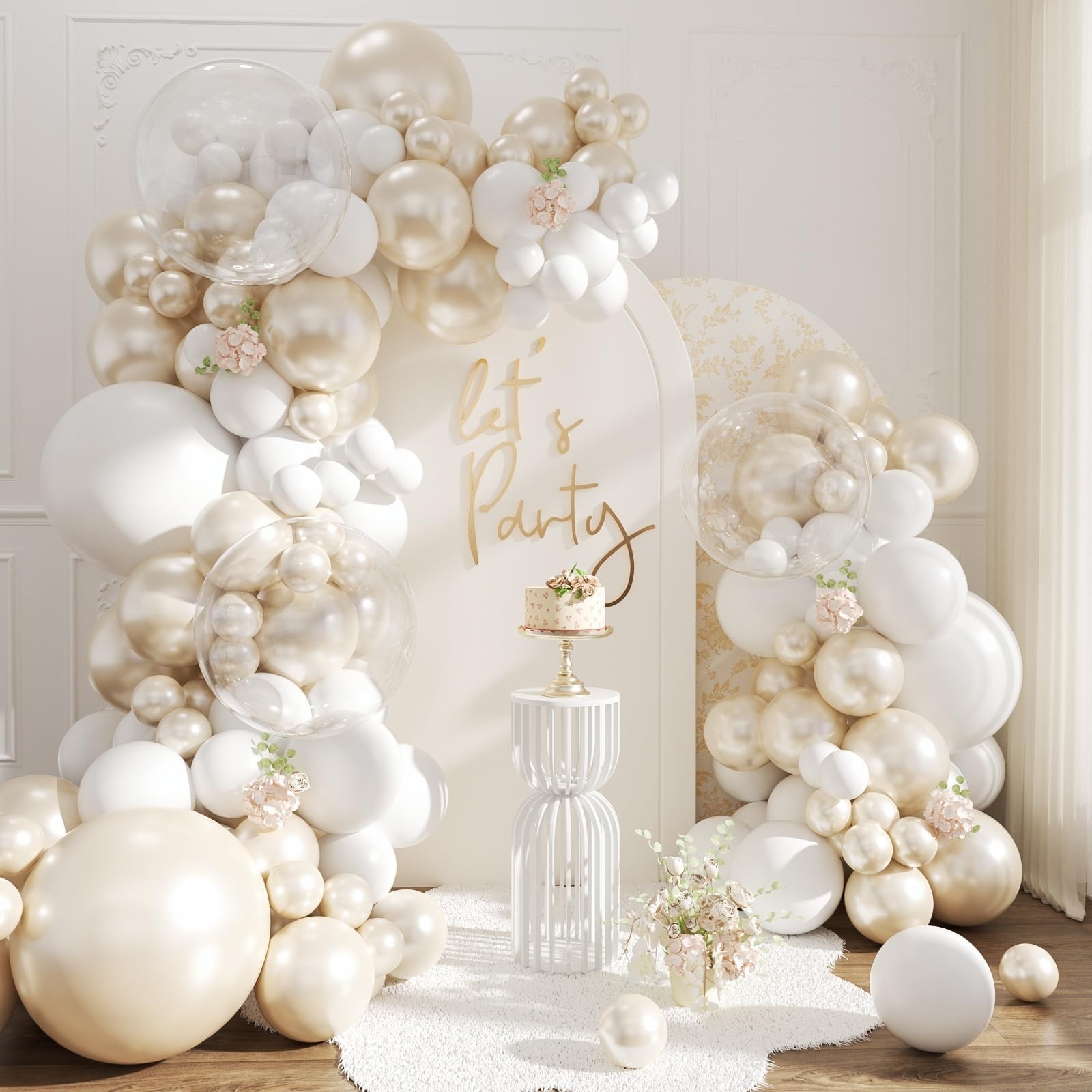 White Balloon Arch Garland Kit 103Pcs Double Stuffed Pearl White Clear Balloo…