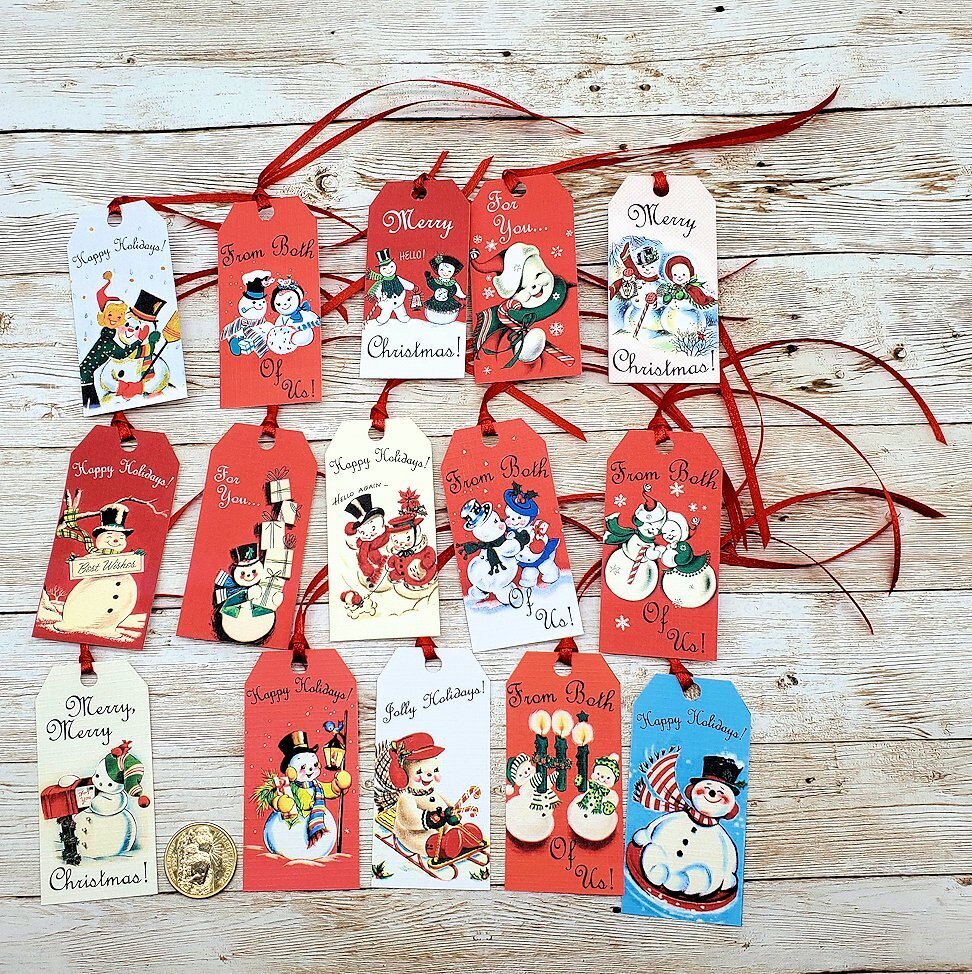 15-Christmas-Retro-Winter-Snowman-Parties-Holiday-Linen Cardstock-Gift-Hang-Tags