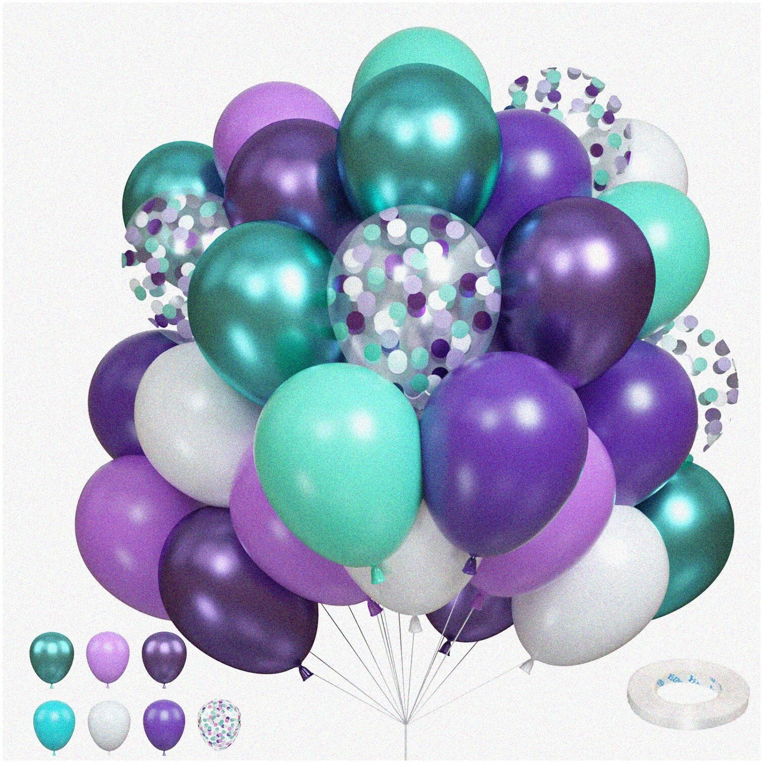 Set of 55 Latex Balloons in Purple Teal Blue Green White