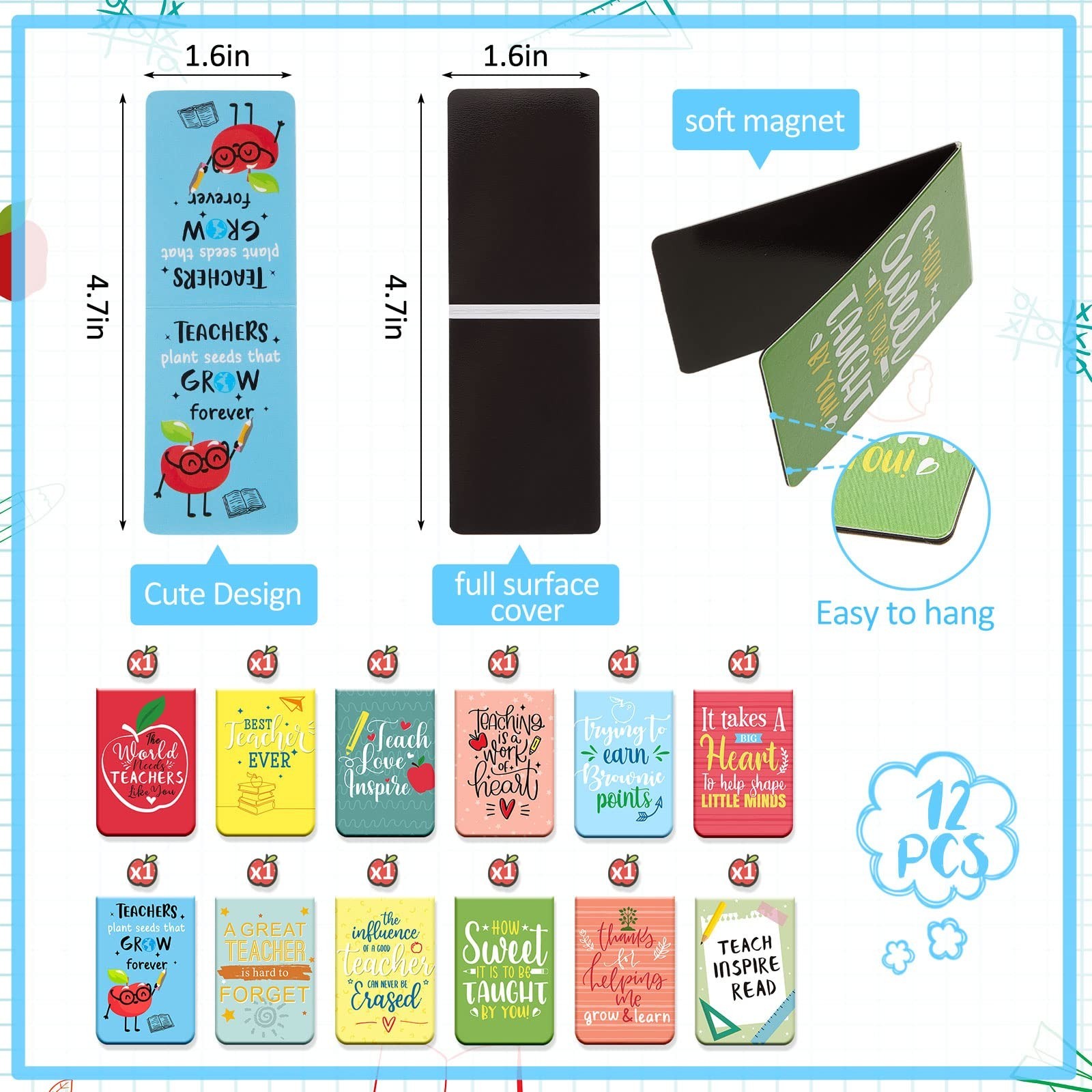 Geetery 24 Pcs Teacher Bookmarks Appreciation Gifts, 12 Appreciation Bookmark…