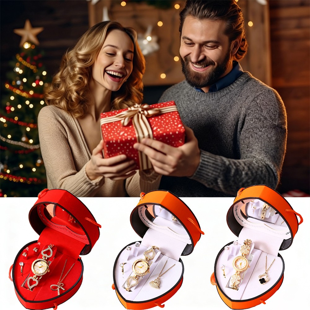 Women’s Watch & Jewelry Set Elegant Necklace Earrings Ring For Valentine’s Day