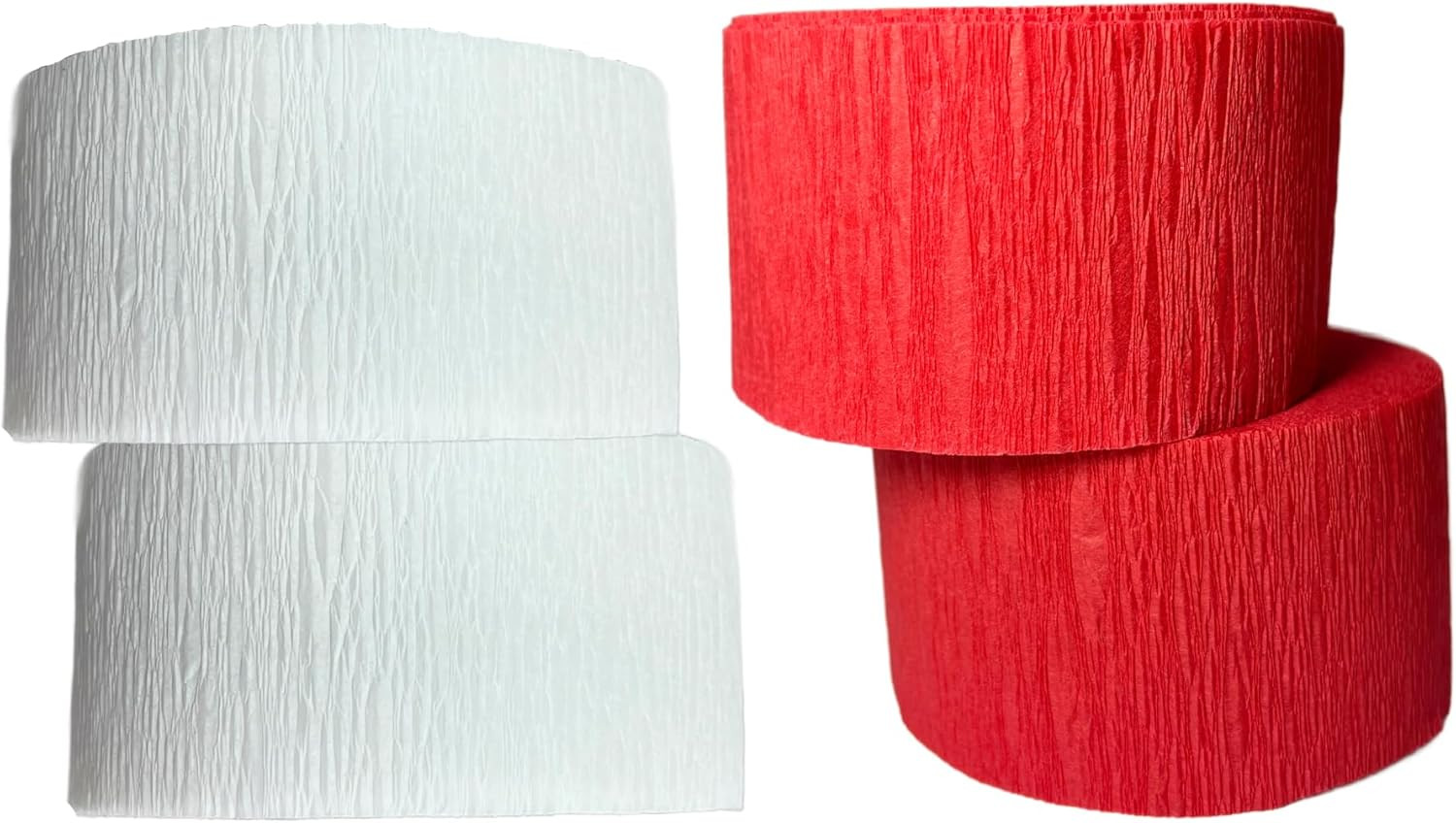 Red and White Crepe Paper Streamers (2 Rolls Each Color) MADE in USA!