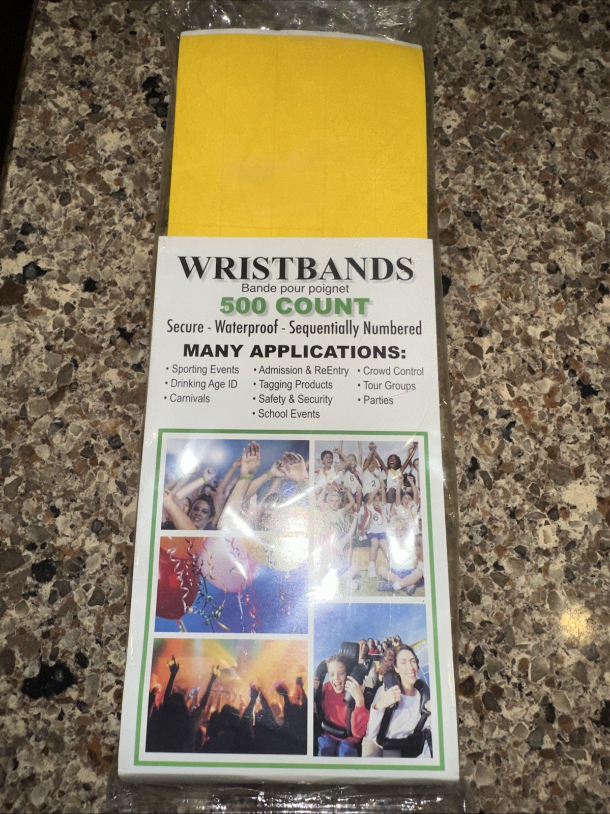 Yellow Event Wristbands 500 Count – Single Use Water Proof Sequentially Numbered
