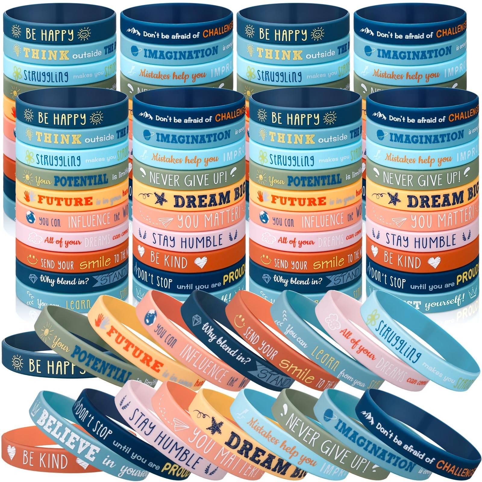 Bucherry 120 Pcs Motivational Quote Silicone 7.95 x 0.47 inch, Morandi Color