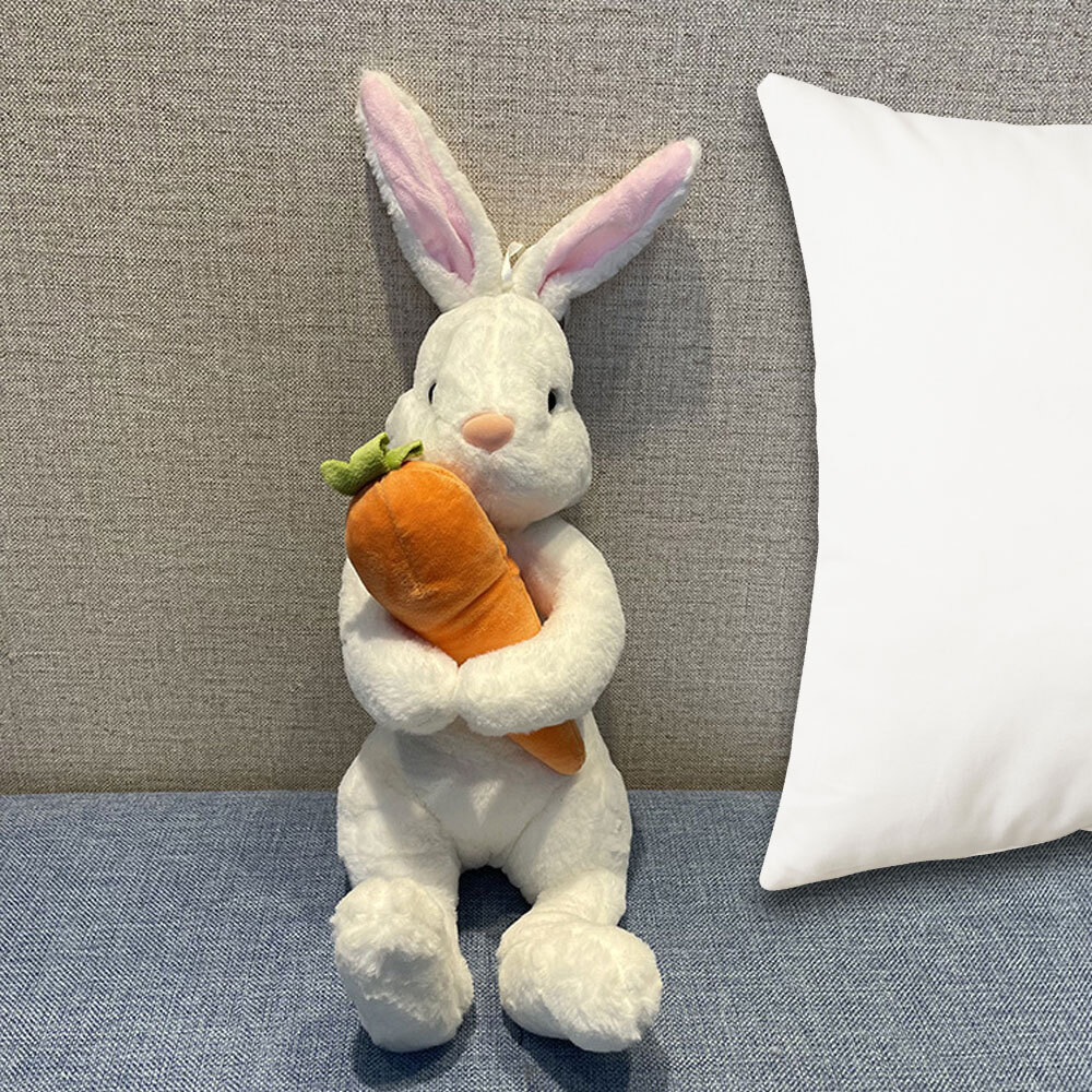 Easter Day Cute White Grey Sitting Bunny Hugging Carrot Simulated Rabbit Doll AE