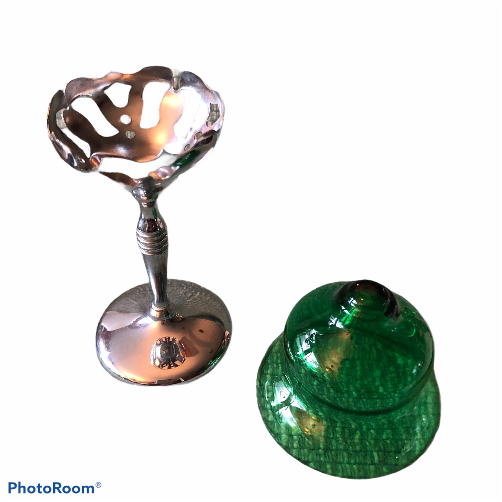 Pierced Stainless Steel Stem Detachable Green Glass Wine Sorbet Mouse Cup