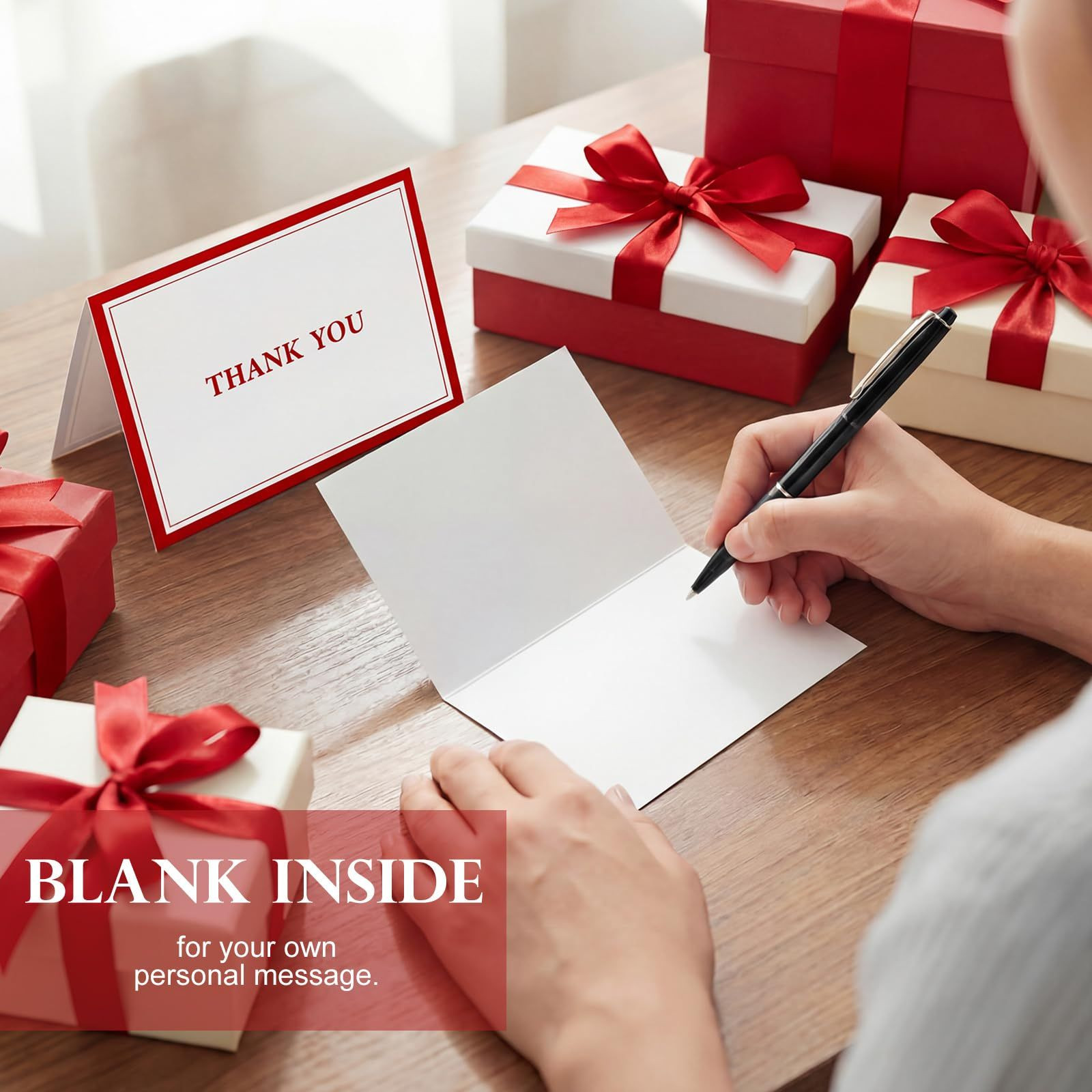 AmazingSpark 120 Kit Thank You Cards with Envelopes Bulk 12 You, Red