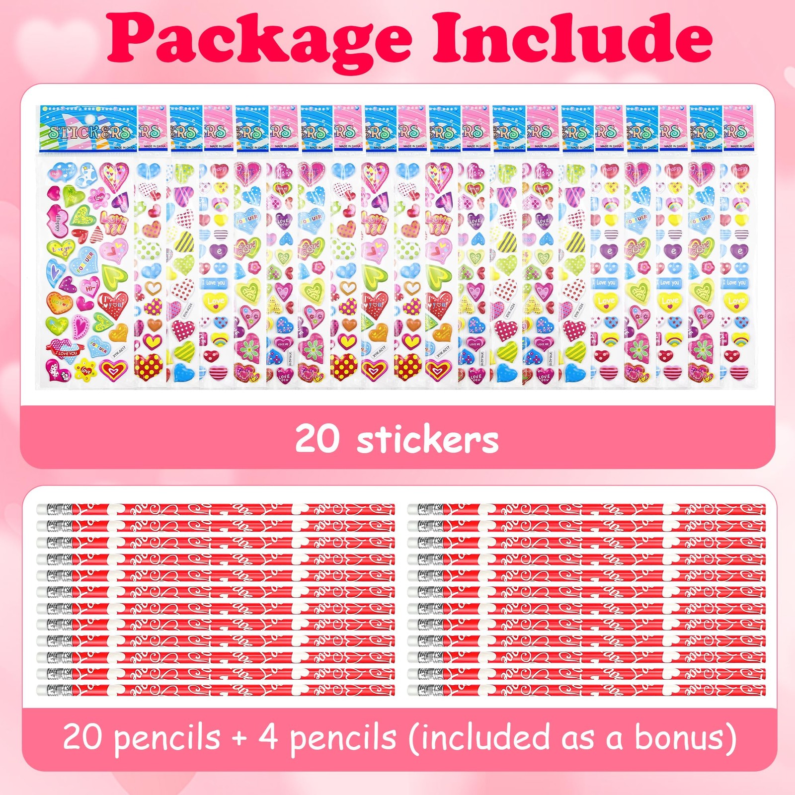 OHOME Valentines Day Gifts for Kids – 44 PCS Stationery Set Red,pink