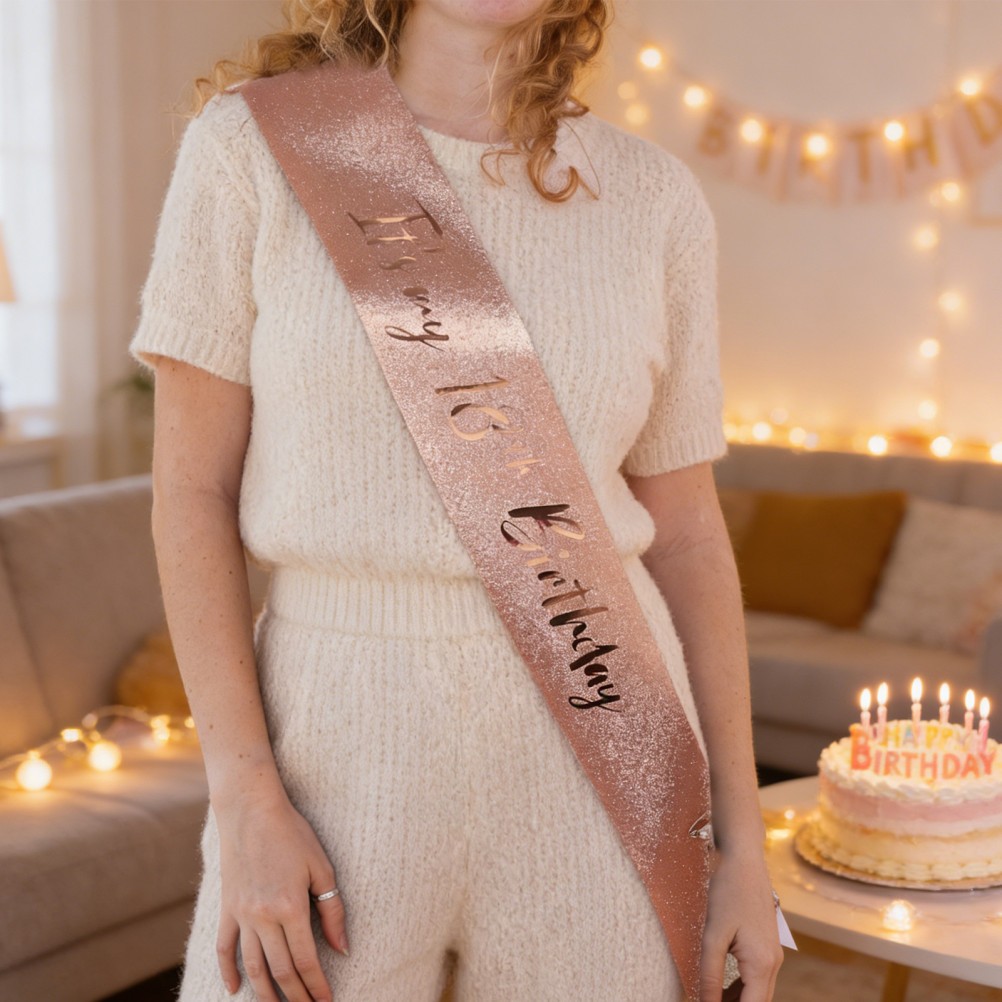 2Pcs Fabric 18Th Birthday Sashes Rose Gold Birthday Accessories for Girls
