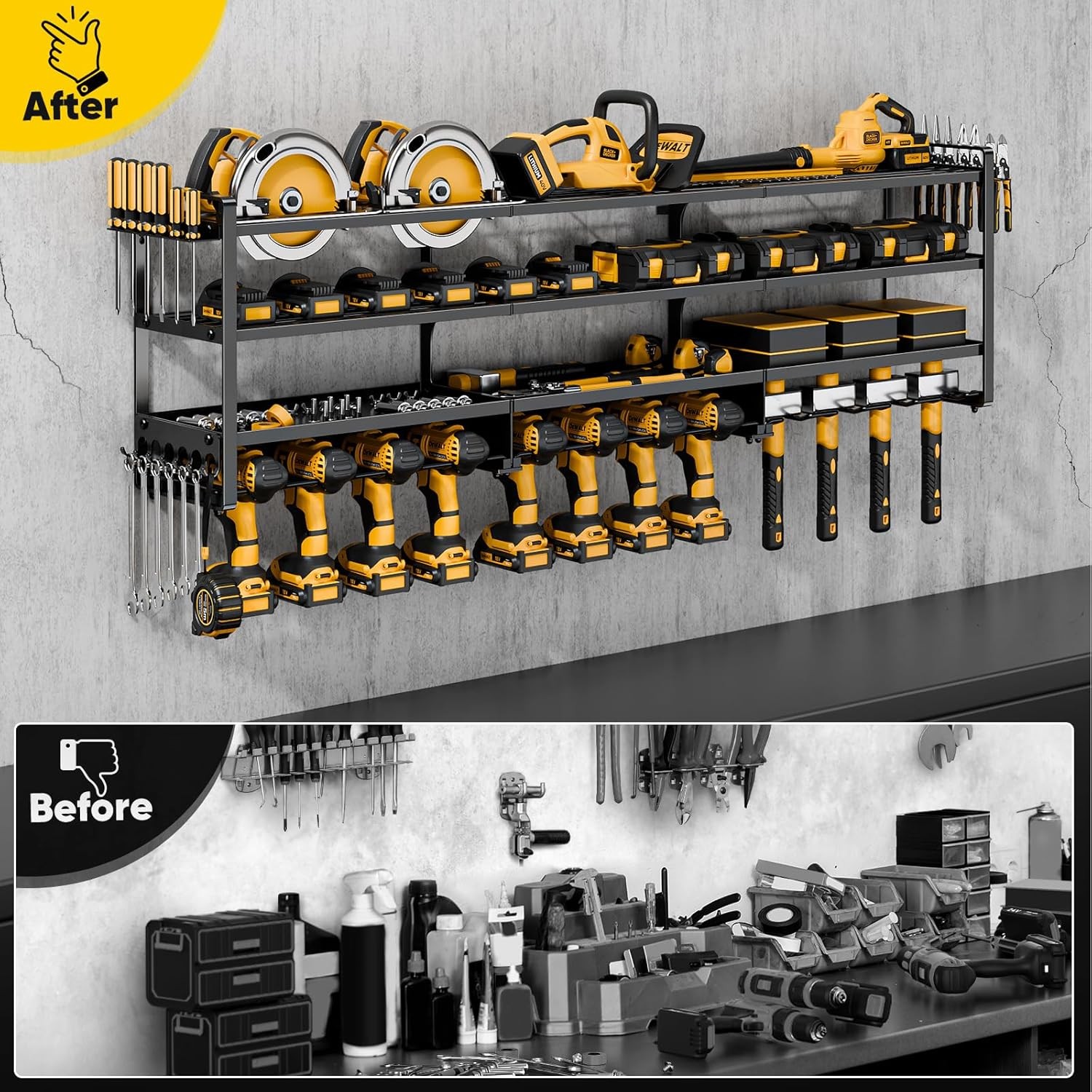 Large Power Tool Organizer Wall Mount Loads 600 lbs, Heavy Duty 4-Tier 12 Drills