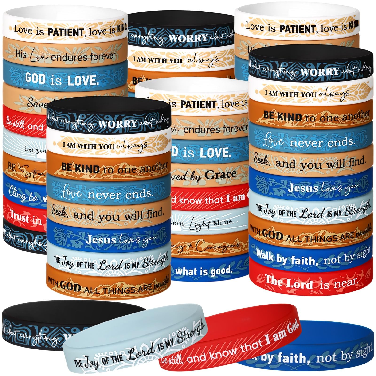120 Pcs Rubber Bible Verse Bracelets Bulk Religious Silicone Christian Script…