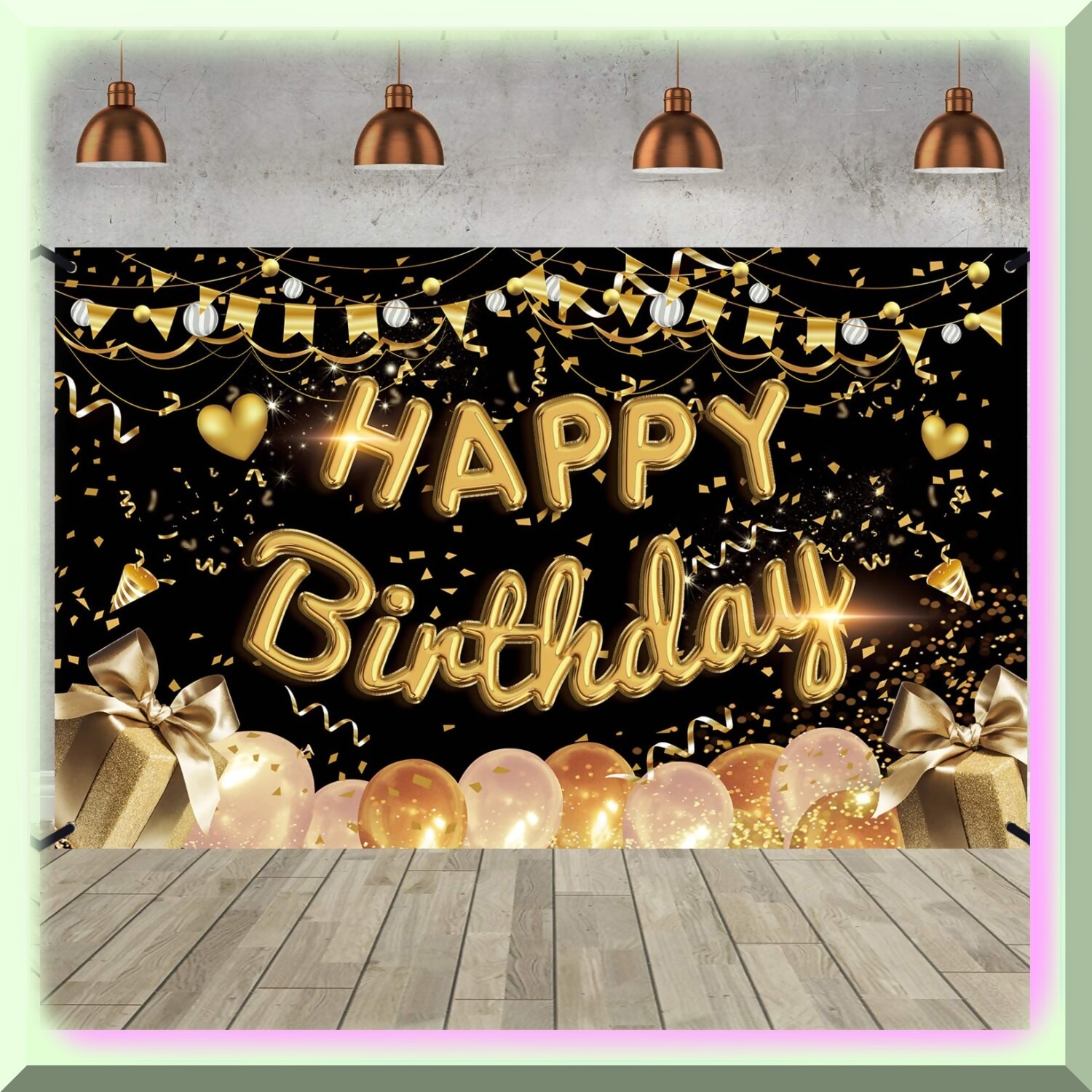 Golden Celebration Backdrop for Birthday and Anniversary