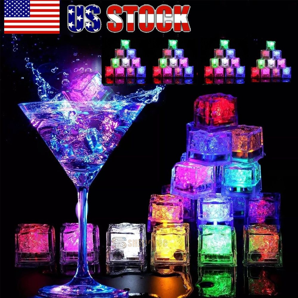12-96x Waterproof Glow LED Ice Cubes with Liquid Sensor for Wedding Party Drinks