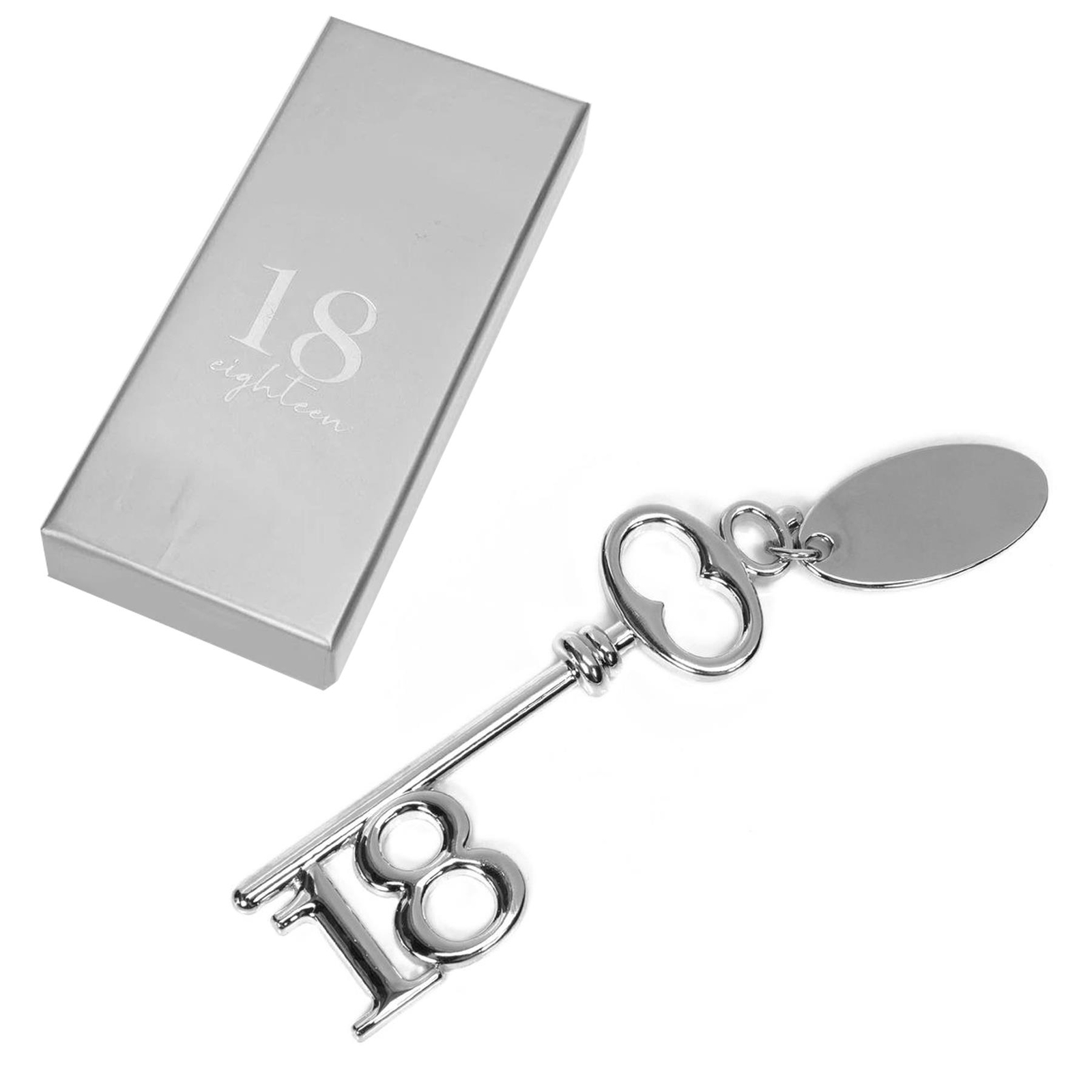 18th Birthday Key Silver Plated Keepsake with Engraving Tag