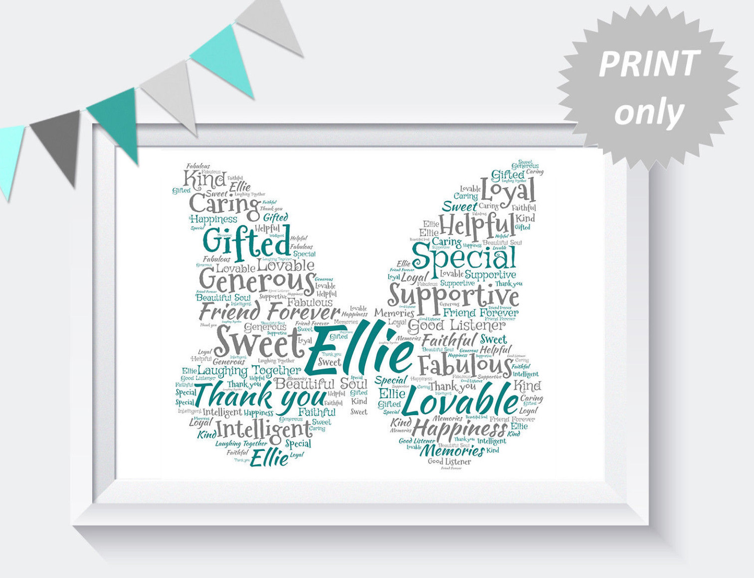 Personalised Butterfly Word Art Print Friend Mum Sister Nana Gift