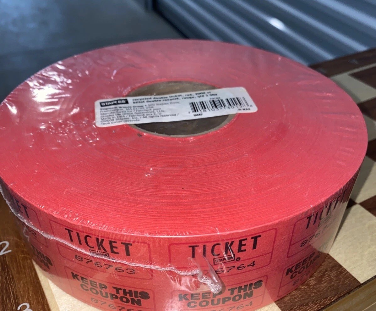 Staples Recycled Double Ticket Red 2000 Count 19163 Paper Raffles Games