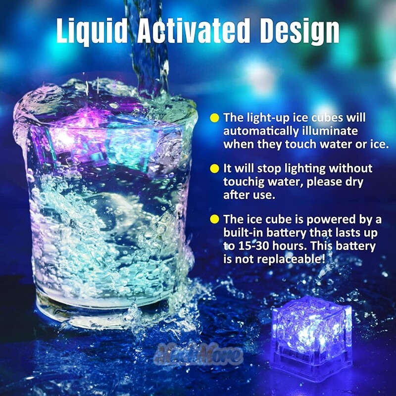 4-40Pcs LED Ice Cube Night Lights Multi Color Flash Liquid Sensor Drinks Decor