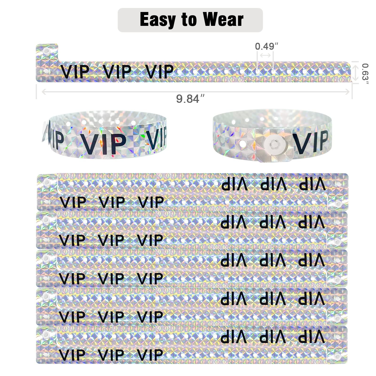 Ouchan Holographic VIP Plastic Wristbands Silver – 100 Pack Vinyl Wristbands …