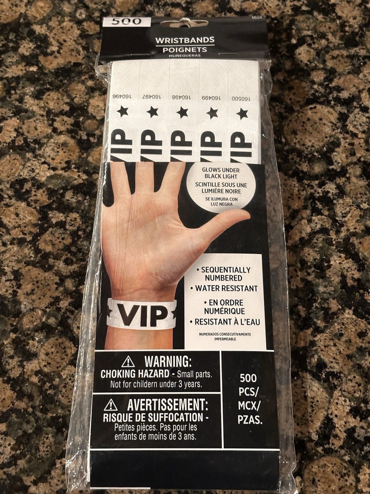500 Wristband White VIP Star Amscan Tyvek Numbered Event Parties Club Glow