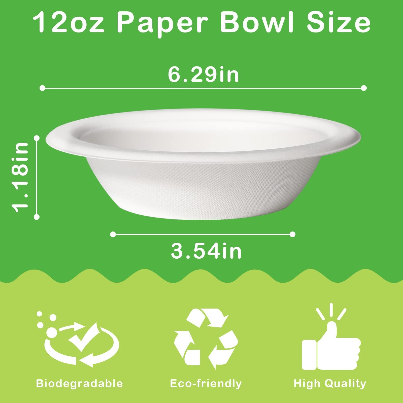 greensight 12oz Paper Bowls Heavy-Duty, 100 Pack Disposable Bowls for Hot Sou…
