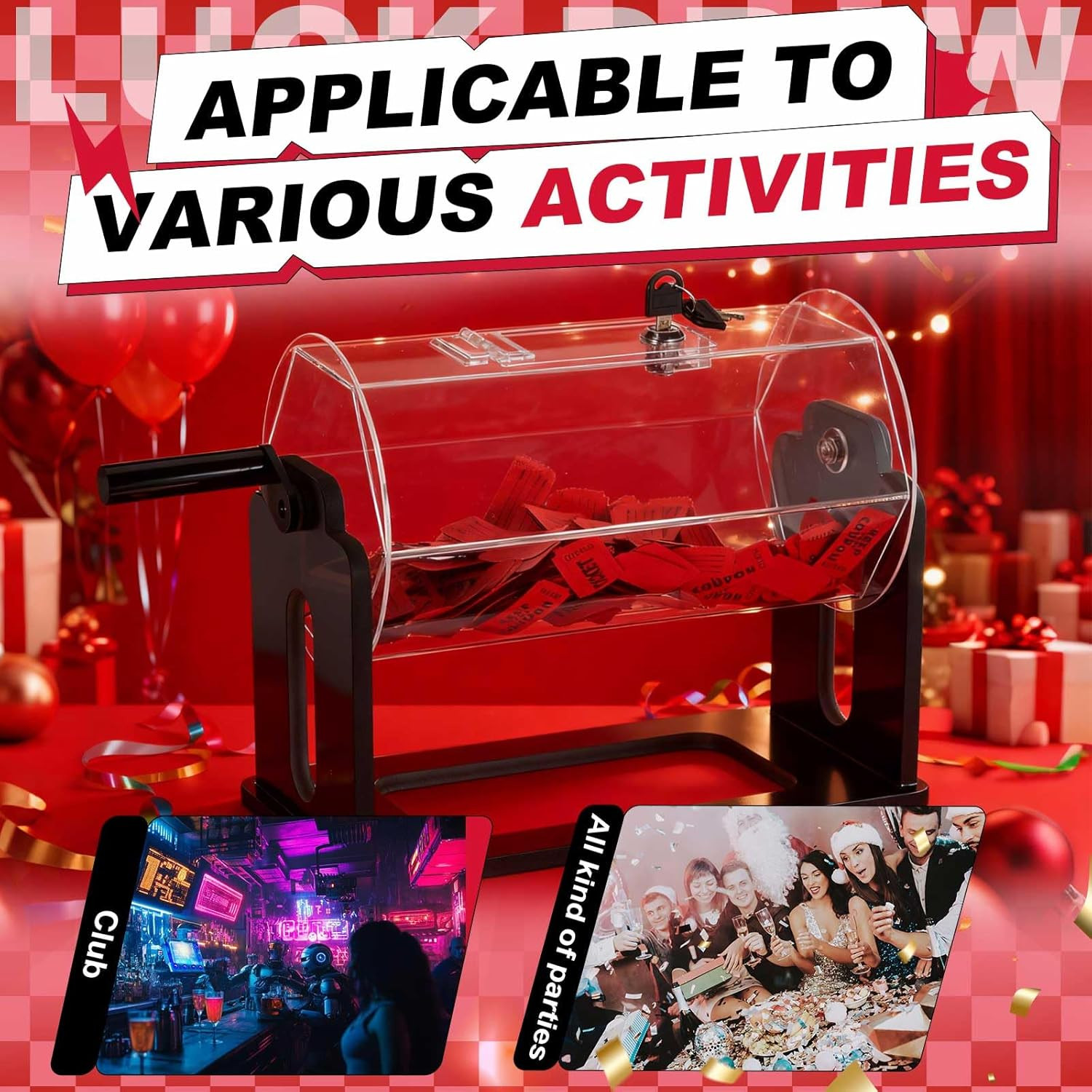 Clear Acrylic Raffle Drum with Shaking Hand – Hexagon Ticket Spinner Box
