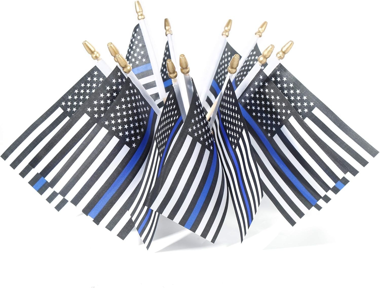 25 Pack Thin Blue Line Police Small Mini American Flag on Stick Police Officer G