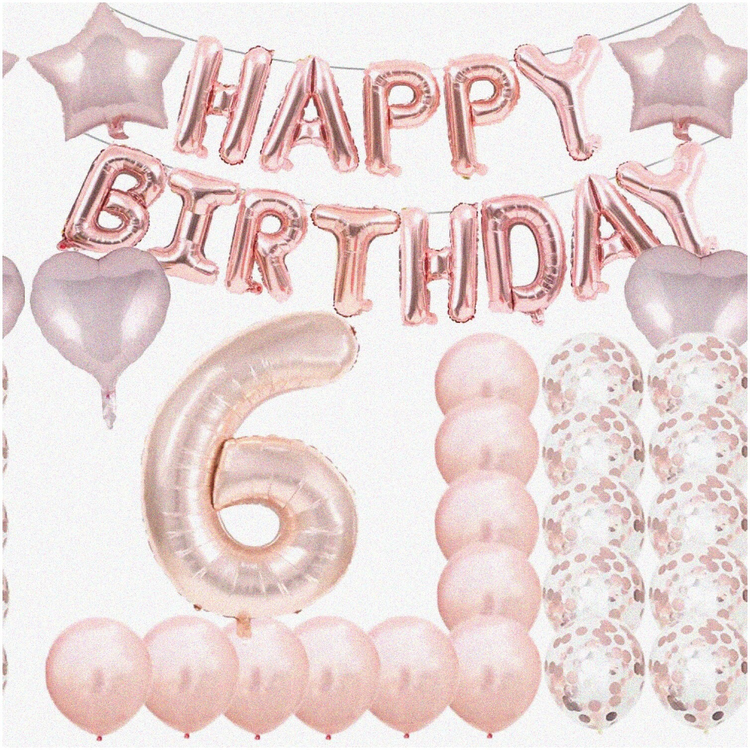 Rose Gold 6th Birthday Party Decorations and Balloons